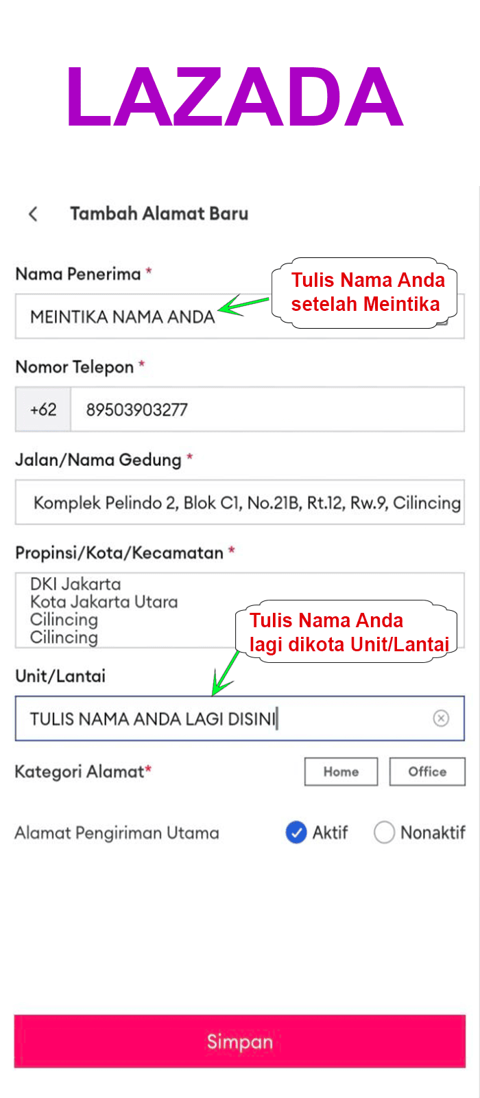 Format Penulisan Alamat di Lazada
