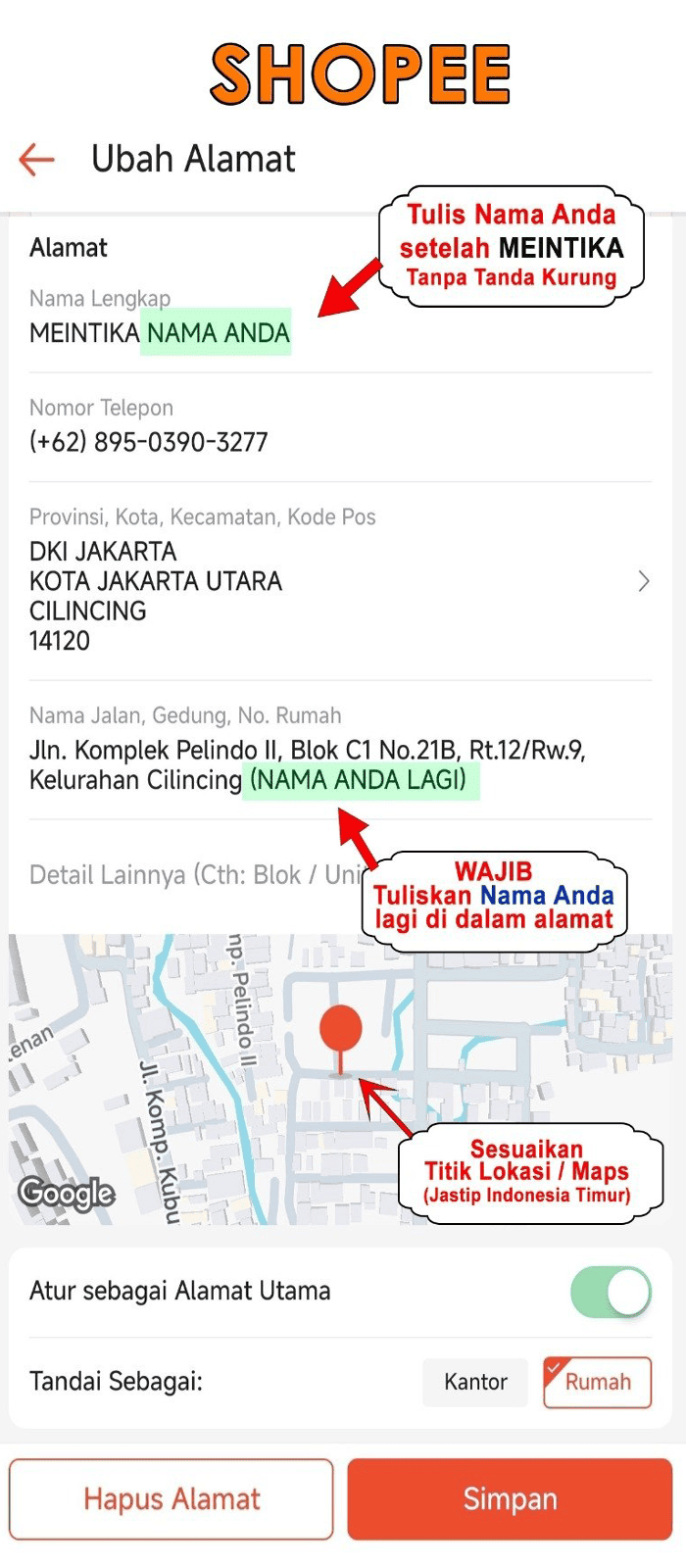 Format Penulisan Alamat di Shopee
